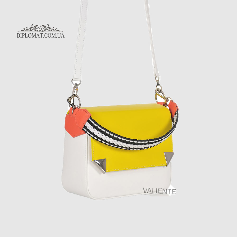 Сумка Женская VALIENTE 1127 Кросс боди Кожаная Ремень через плечо  PRADA Yellow Желтый