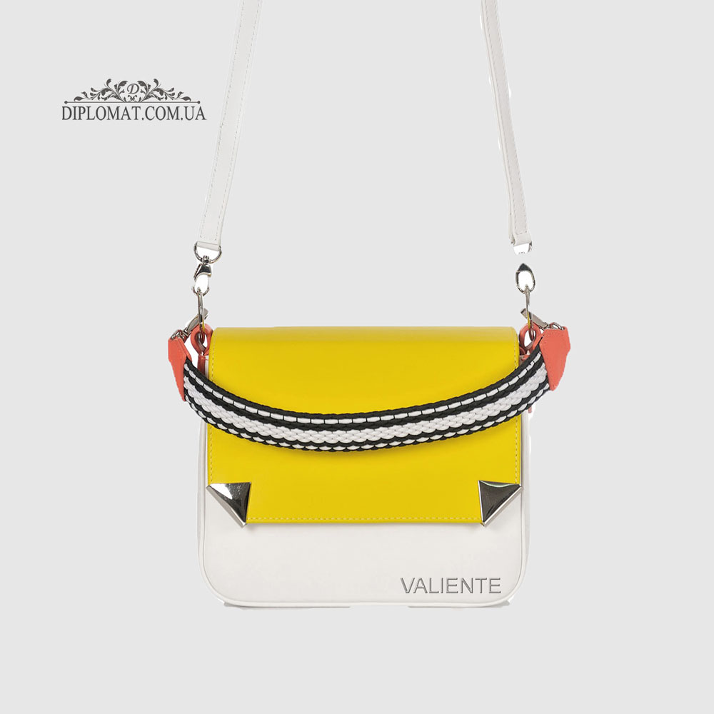 Сумка Женская VALIENTE 1127 Кросс боди Кожаная Ремень через плечо  PRADA Yellow Желтый