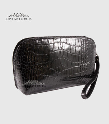 Косметичка женская CANPELLINI 436 Кожаная На одно отделение2 BLACK CROCO Черный