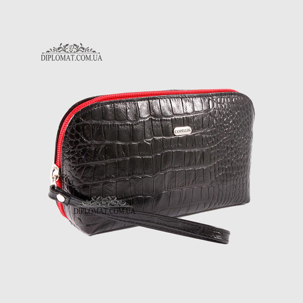 Косметичка женская CANPELLINI 436 Кожаная На одно отделение P2 BLACK CROCO Черный  Черный