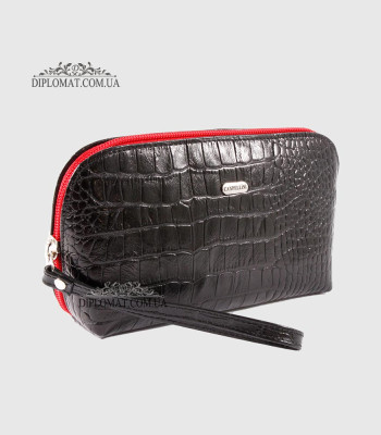 Косметичка женская CANPELLINI 436 Кожаная На одно отделениеP2 BLACK CROCO Черный