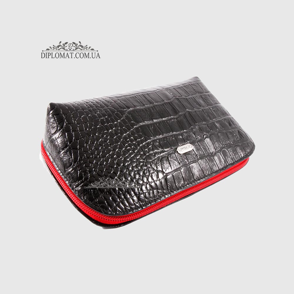 Косметичка женская CANPELLINI 436 Кожаная На одно отделение P2 BLACK CROCO Черный  Черный