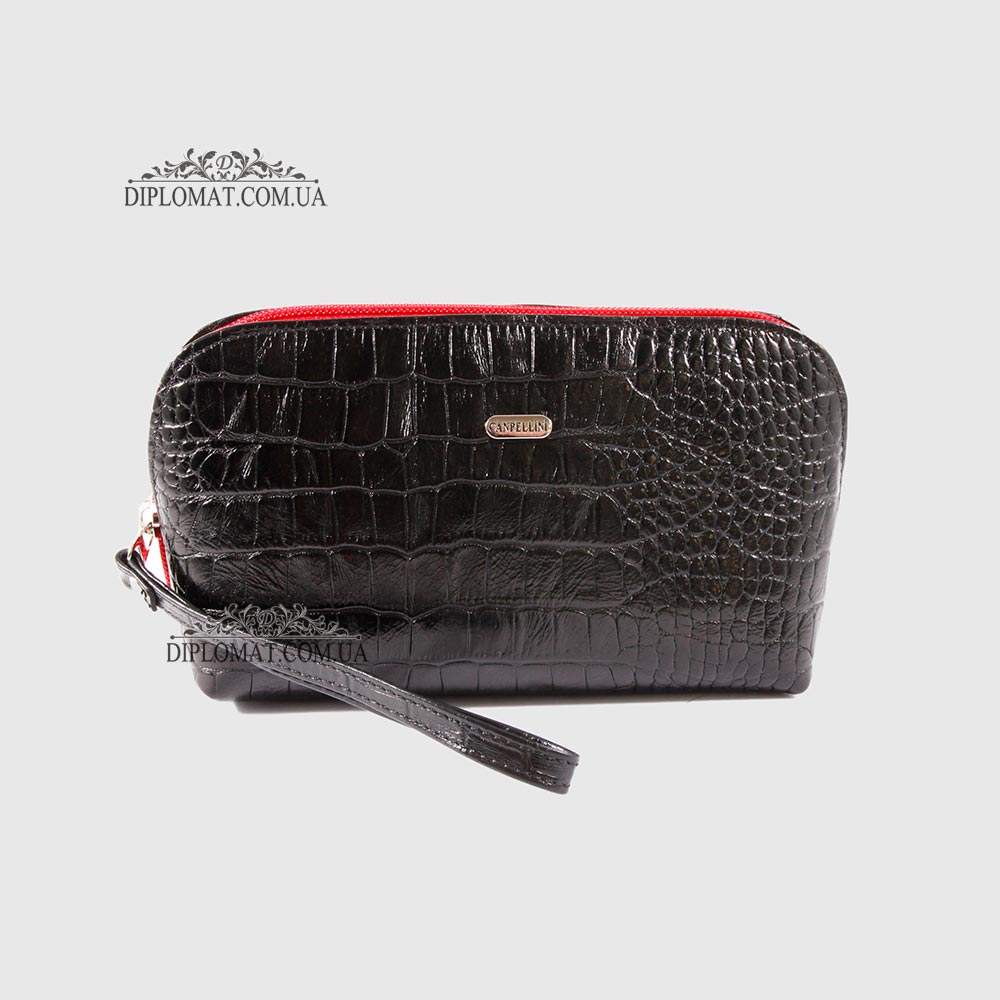 Косметичка женская CANPELLINI 436 Кожаная На одно отделение P2 BLACK CROCO Черный  Черный