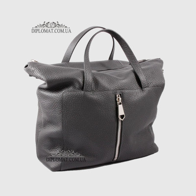 Сумка Женская Кожаная VALIENTE 934 c двумя ручками и ремнем на плечо  GREY floater Серый