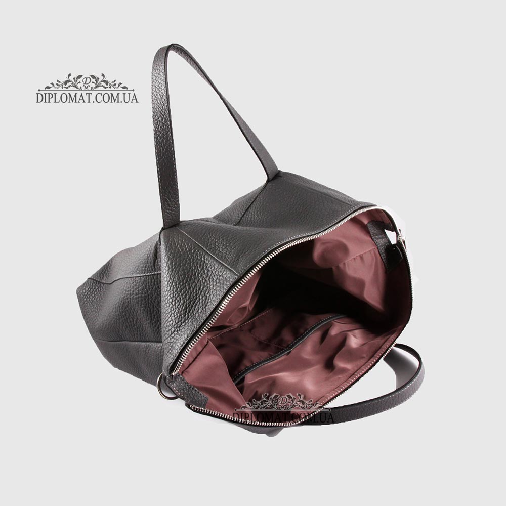 Сумка Женская Кожаная VALIENTE 934 c двумя ручками и ремнем на плечо  GREY floater Серый