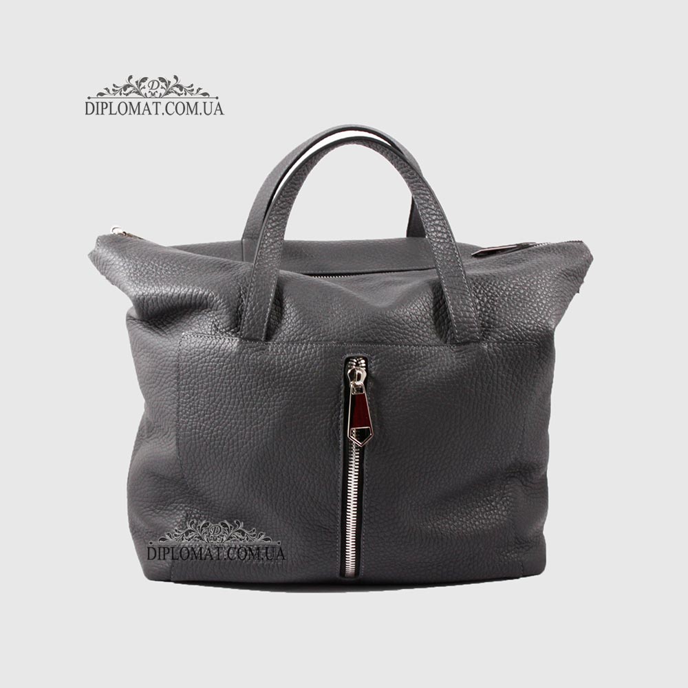 Сумка Женская Кожаная VALIENTE 934 c двумя ручками и ремнем на плечо  GREY floater Серый