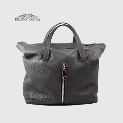 Сумка Женская Кожаная VALIENTE 934 c двумя ручками и ремнем на плечо  GREY floater Серый