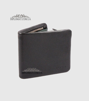 Мужской кошелек TERGAN 1361 из мягкой кожи с монетницей и отделением на молнии SIYAH NAPPA/YESIL NAPPA