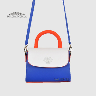 Сумка Женская VALIENTE 1140 Кожаная Кросс боди Кожаная Ручка и  ремень На плечо PRADA Indigo PRADA White Синий