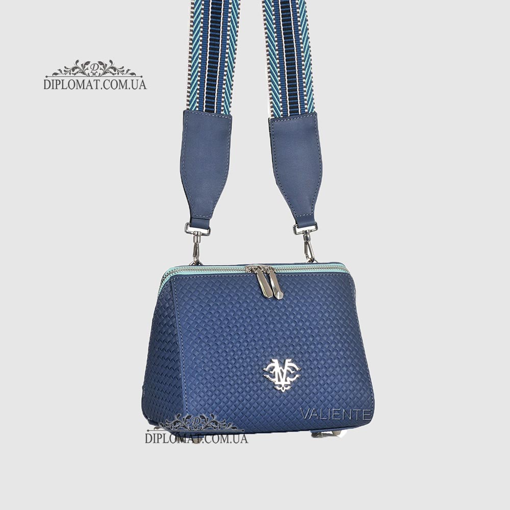 Сумка Женская VALIENTE 1025 Кожаная Маленькая Кросс боди Ремень кожаный PRADA Blue Синий