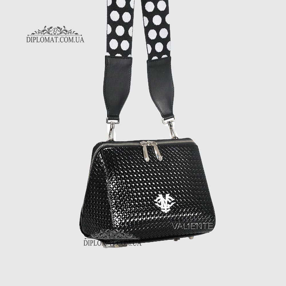 Сумка Женская VALIENTE 1025 Кожаная Маленькая Кросс боди Ремень кожаный LAK BLACK Черный