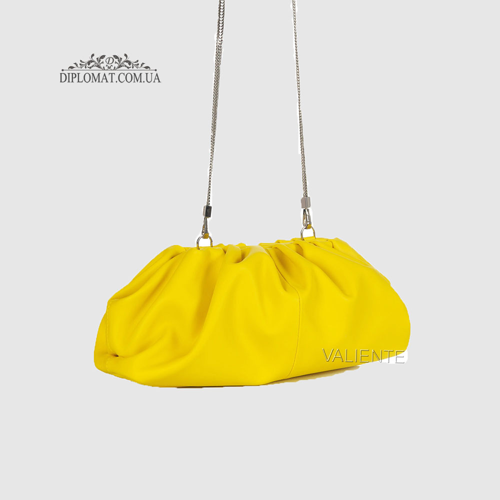 Сумка Женская VALIENTE 1104 Кожаная Средняя На цепочке PRADA Yellow Желтый