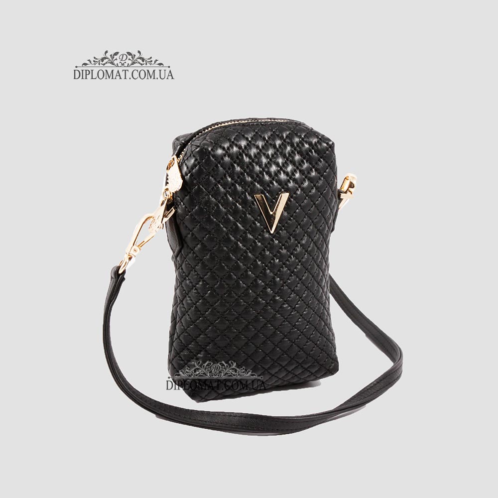 Сумка Женская VALIENTE 1125 Кожаная Маленькая Ремень через плечо SHANTAL Black Sauvage Black Черный
