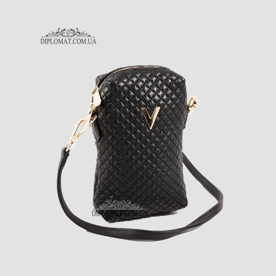 Сумка Женская VALIENTE 1125 Кожаная Маленькая Ремень через плечо SHANTAL Black Sauvage Black Черный
