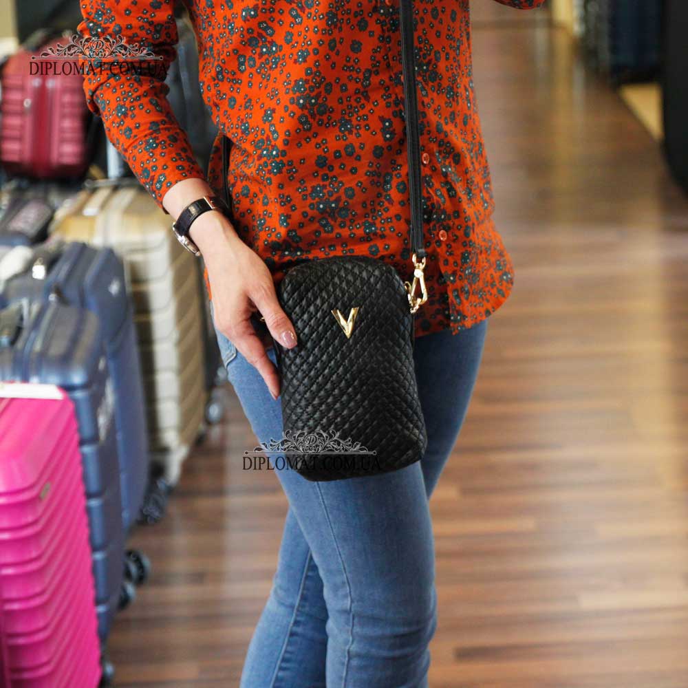 Сумка Женская VALIENTE 1125 Кожаная Маленькая Ремень через плечо SHANTAL Black Sauvage Black Черный