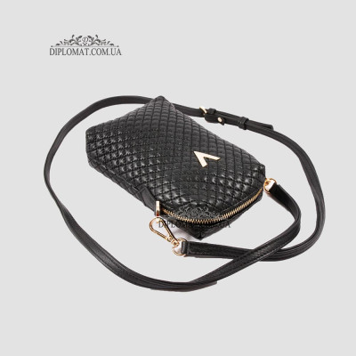Сумка Женская VALIENTE 1125 Кожаная Маленькая Ремень через плечо SHANTAL Black Sauvage Black Черный