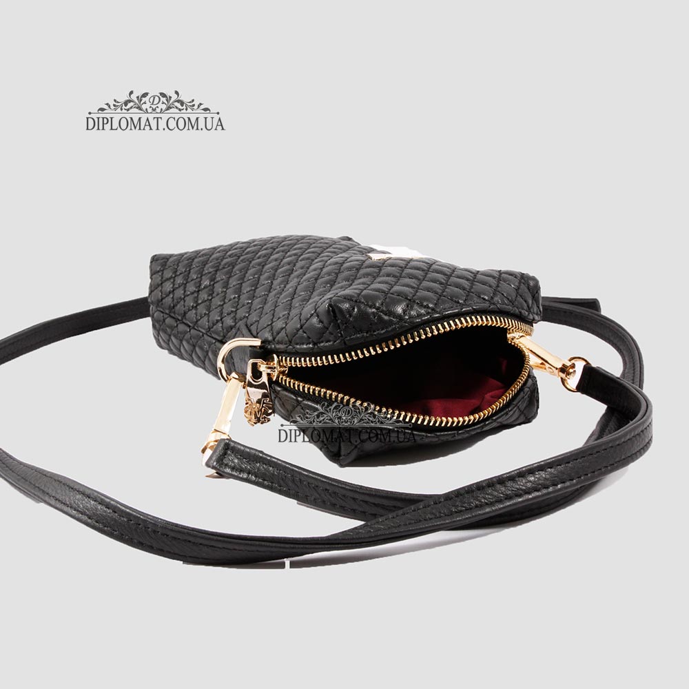 Сумка Женская VALIENTE 1125 Кожаная Маленькая Ремень через плечо SHANTAL Black Sauvage Black Черный
