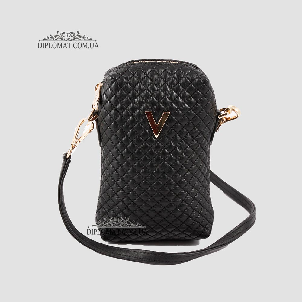 Сумка Женская VALIENTE 1125 Кожаная Маленькая Ремень через плечо SHANTAL Black Sauvage Black Черный