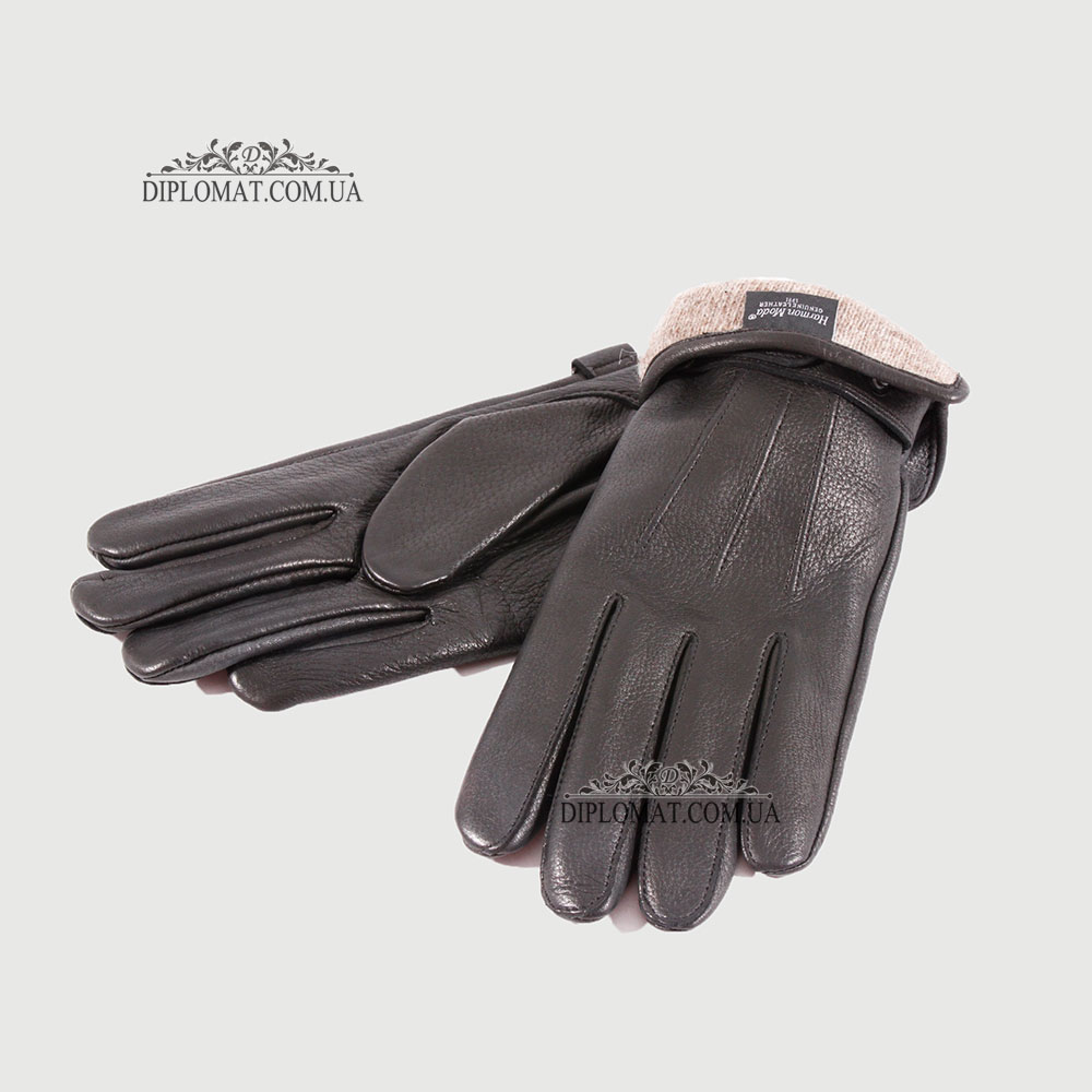 Перчатки мужские Кожаные Олень Подкладка Шерсть HARMON 620 Черный DEER BLACK  8,5 Черный