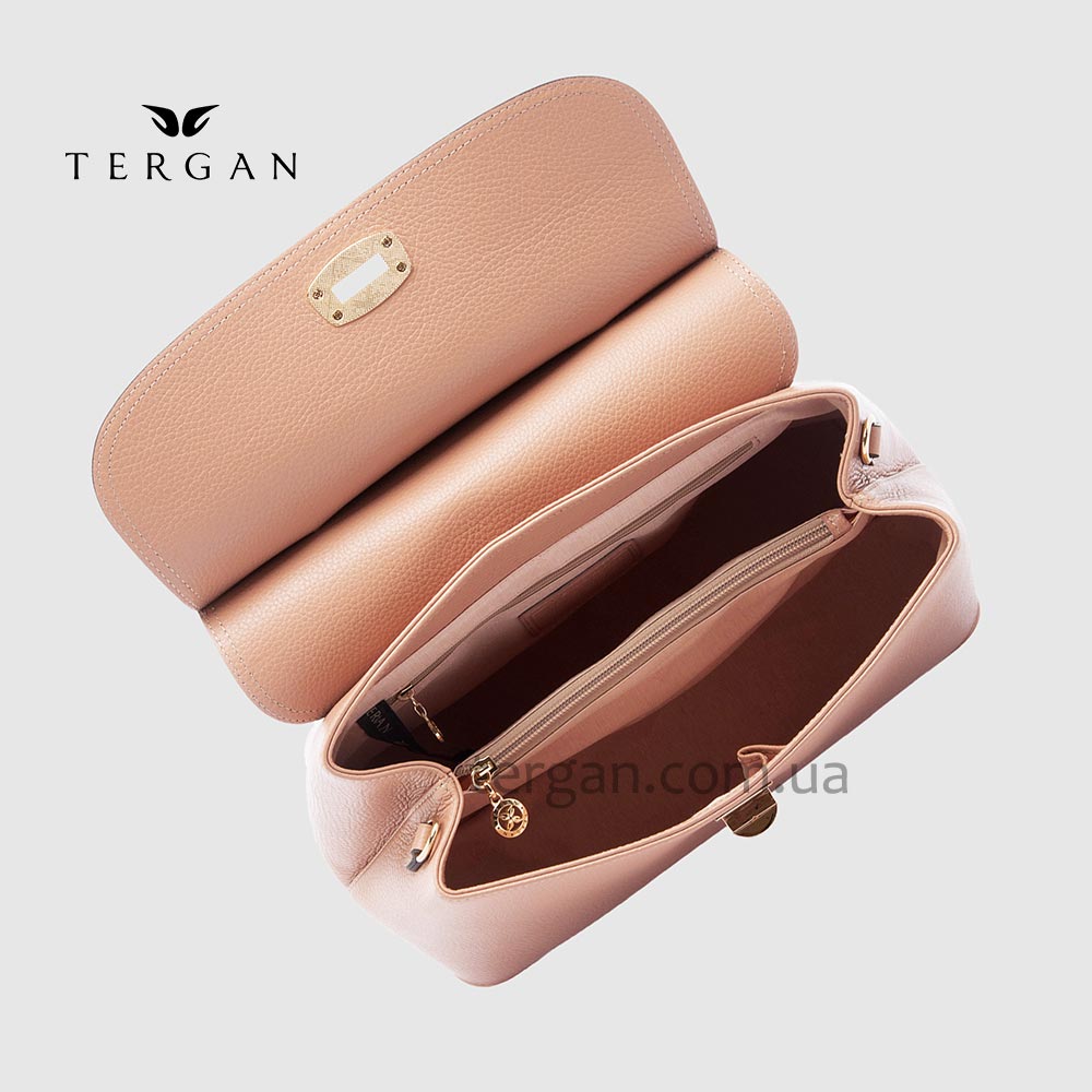 Сумка женская кожаная TERGAN 79121 Стильная Средняя с ремнем через плечо NUDE FLOATER Пудра
