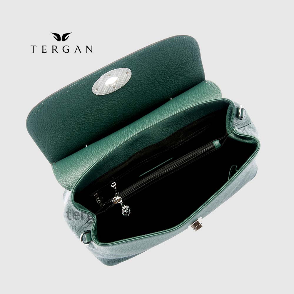 Сумка женская кожаная TERGAN 79121 Стильная Средняя с ремнем через плечо KOYU YESIL FLOATER Зеленый