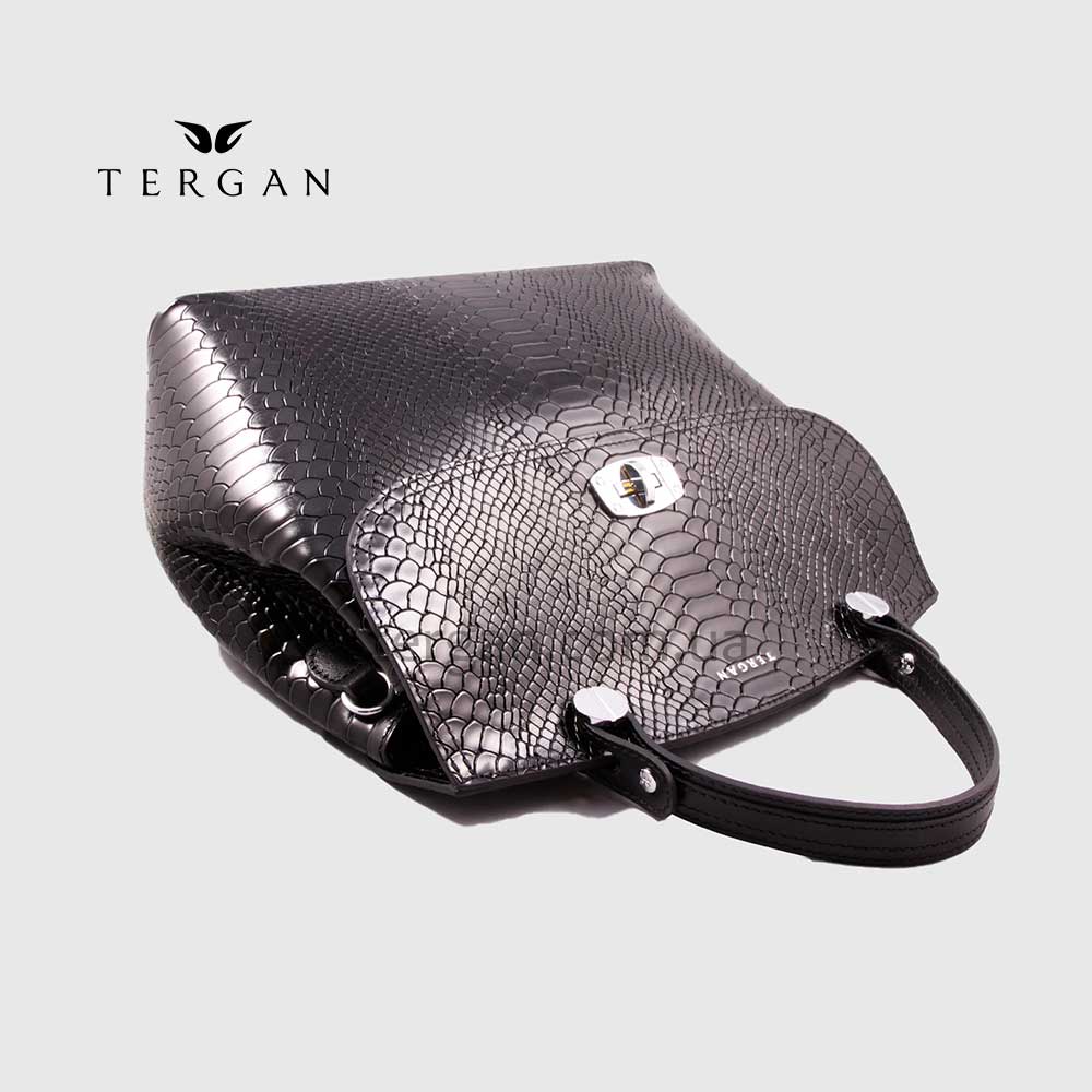 Сумка женская кожаная TERGAN 79121 Стильная Средняя с ремнем через плечо SIYAH PITON/SIYAH RUSTIC Черный Черный