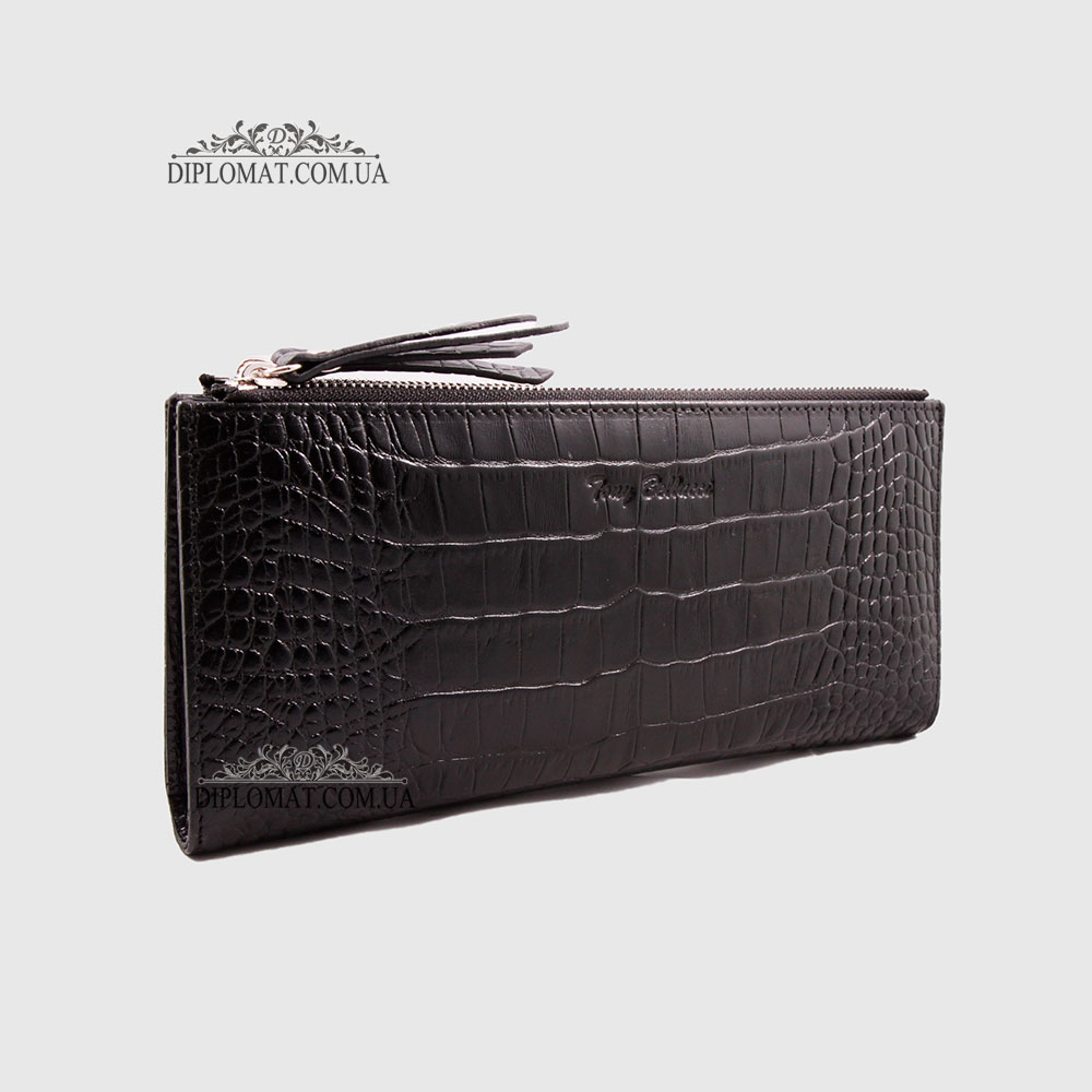 Кошелек-Клатч женский TONY BELLUCCI T-860 С двумя отделениями на молнии 356 BLACK Croco Черный Черный