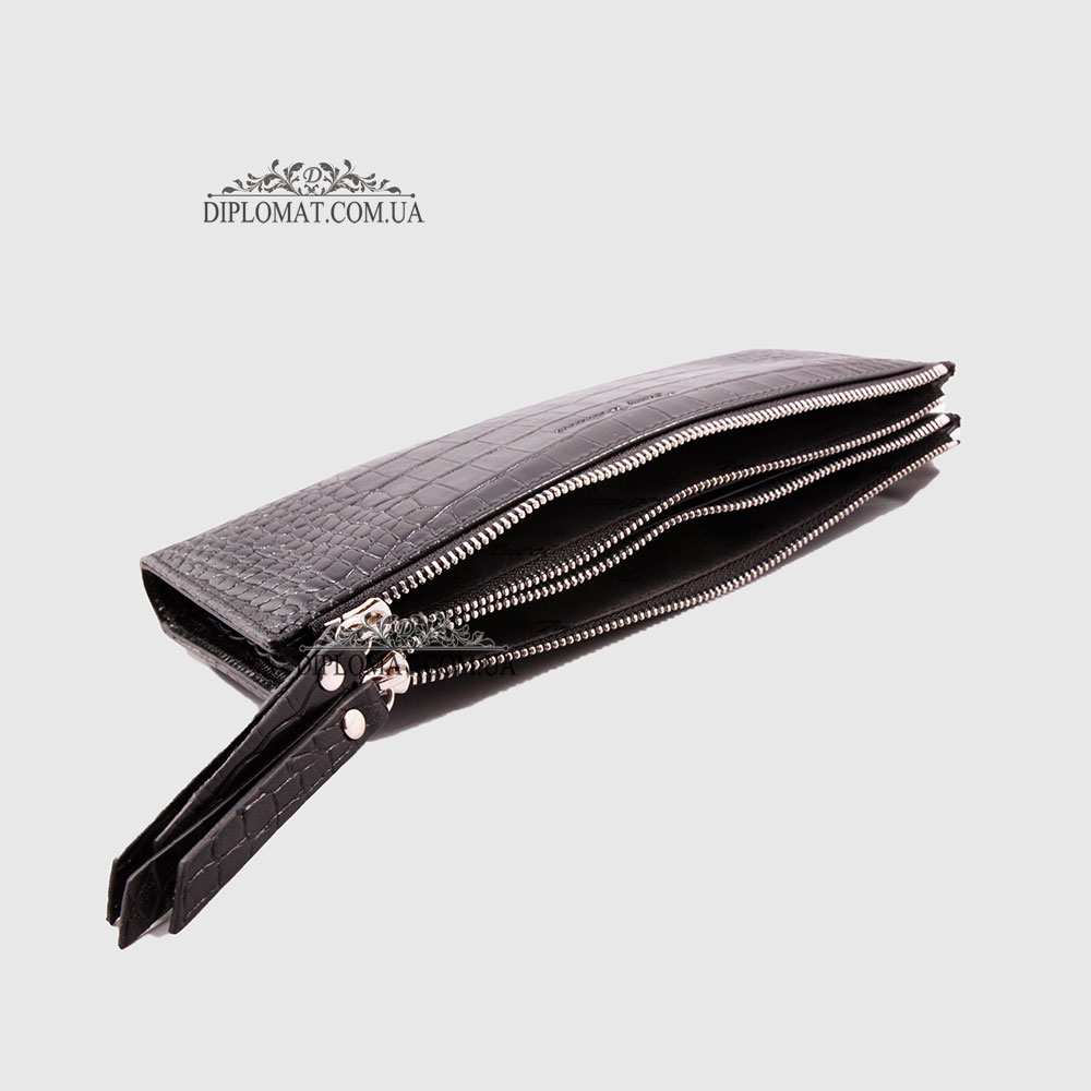 Кошелек-Клатч женский TONY BELLUCCI T-860 С двумя отделениями на молнии 356 BLACK Croco Черный Черный