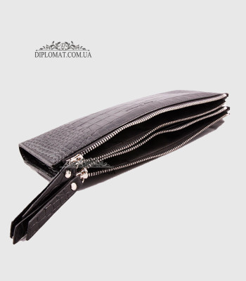 Кошелек-Клатч женский TONY BELLUCCI T-860 С двумя отделениями на молнии356 BLACK Croco Черный