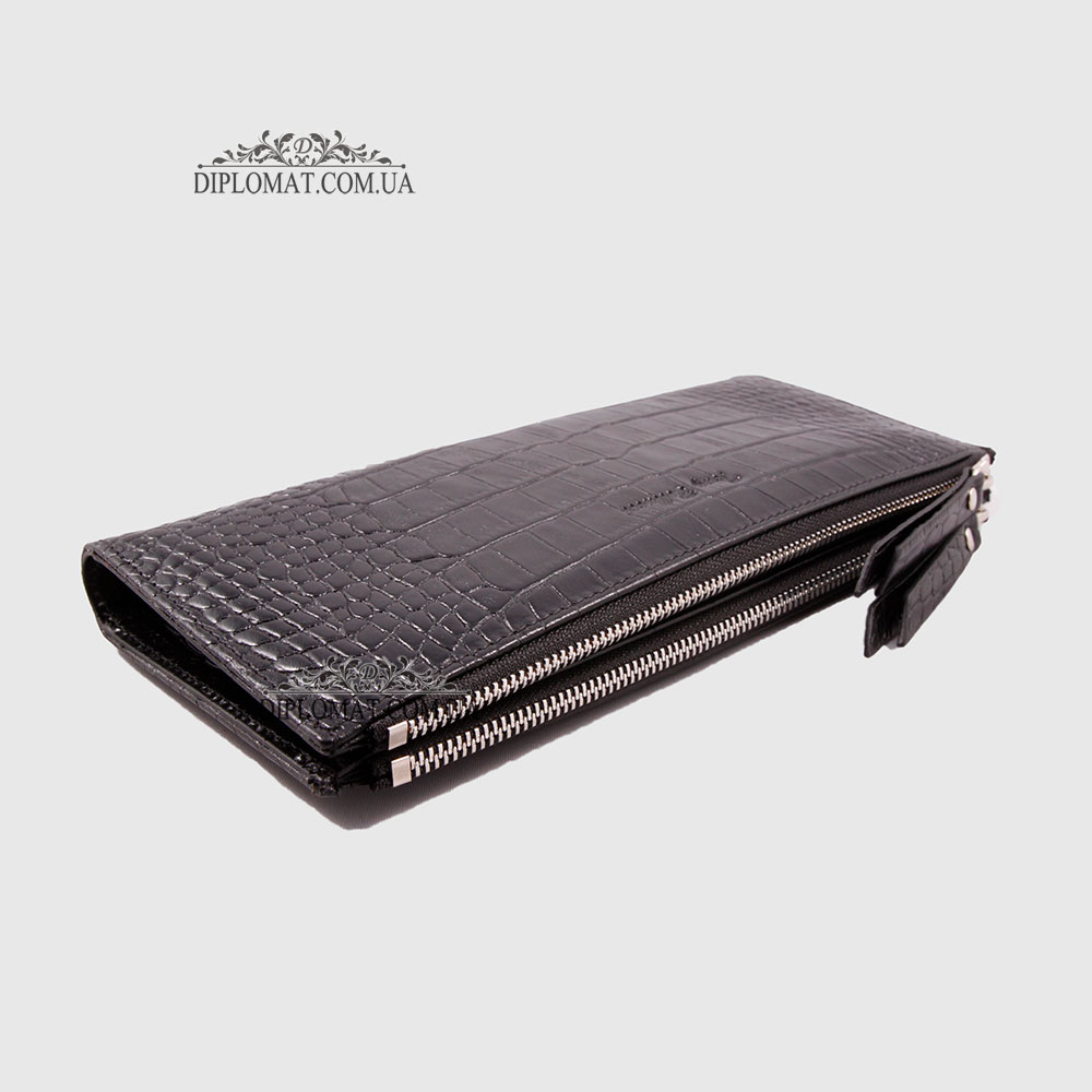Кошелек-Клатч женский TONY BELLUCCI T-860 С двумя отделениями на молнии 356 BLACK Croco Черный Черный