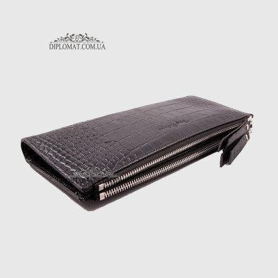 Кошелек-Клатч женский TONY BELLUCCI T-860 С двумя отделениями на молнии 356 BLACK Croco Черный Черный