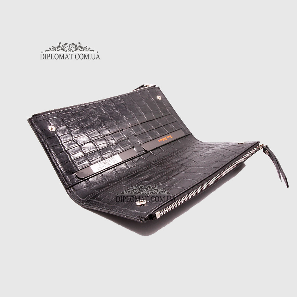 Кошелек-Клатч женский TONY BELLUCCI T-860 С двумя отделениями на молнии 356 BLACK Croco Черный Черный