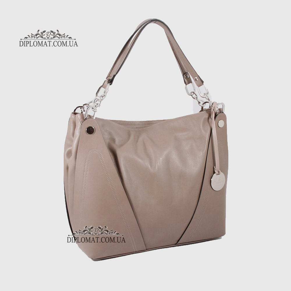 Сумка Женская Кожаная Ручка на плечо Кожаная с цепочкой BELLINI Monteriggioni V0033  BROWN smooth Коричневый