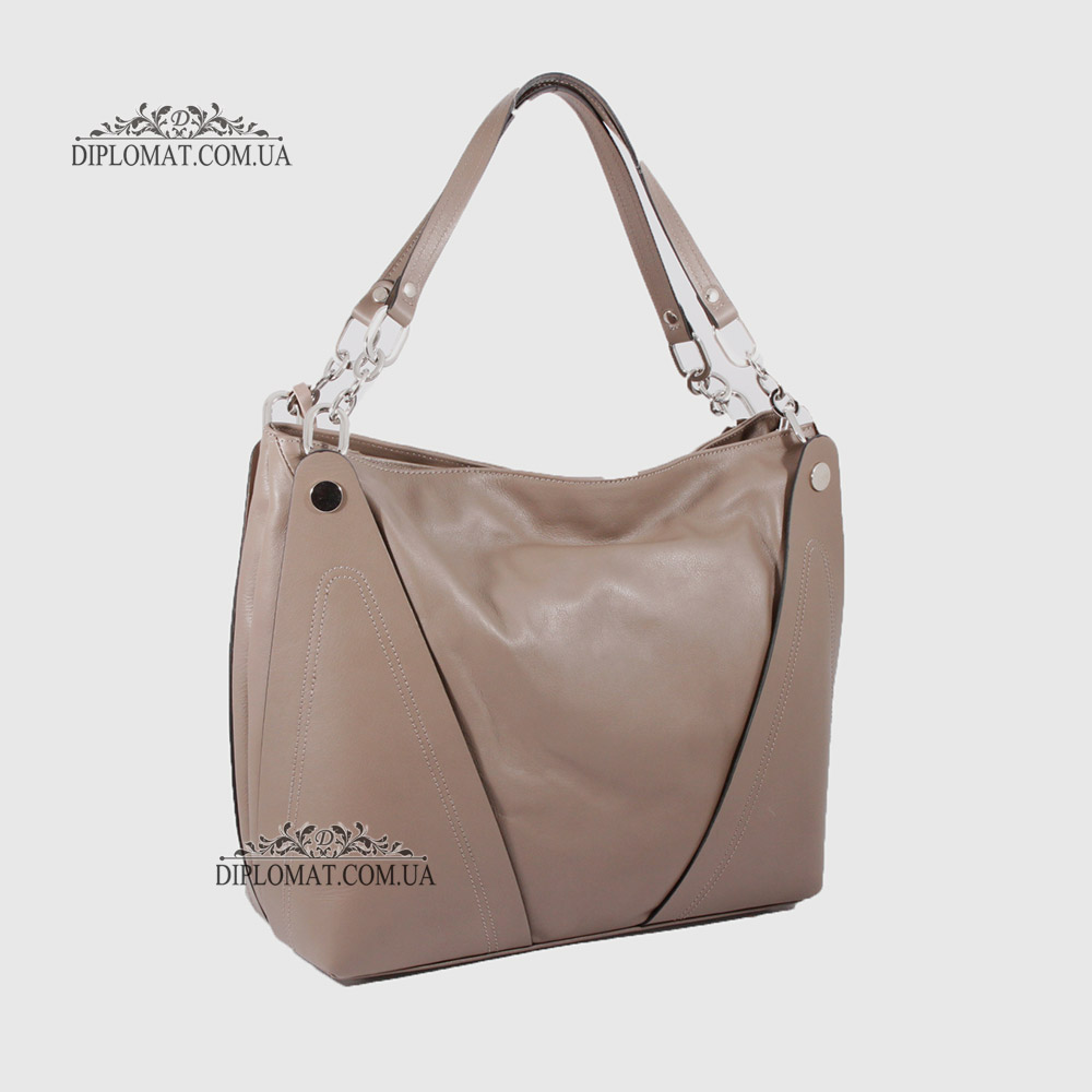 Сумка Женская Кожаная Ручка на плечо Кожаная с цепочкой BELLINI Monteriggioni V0033  BROWN smooth Коричневый
