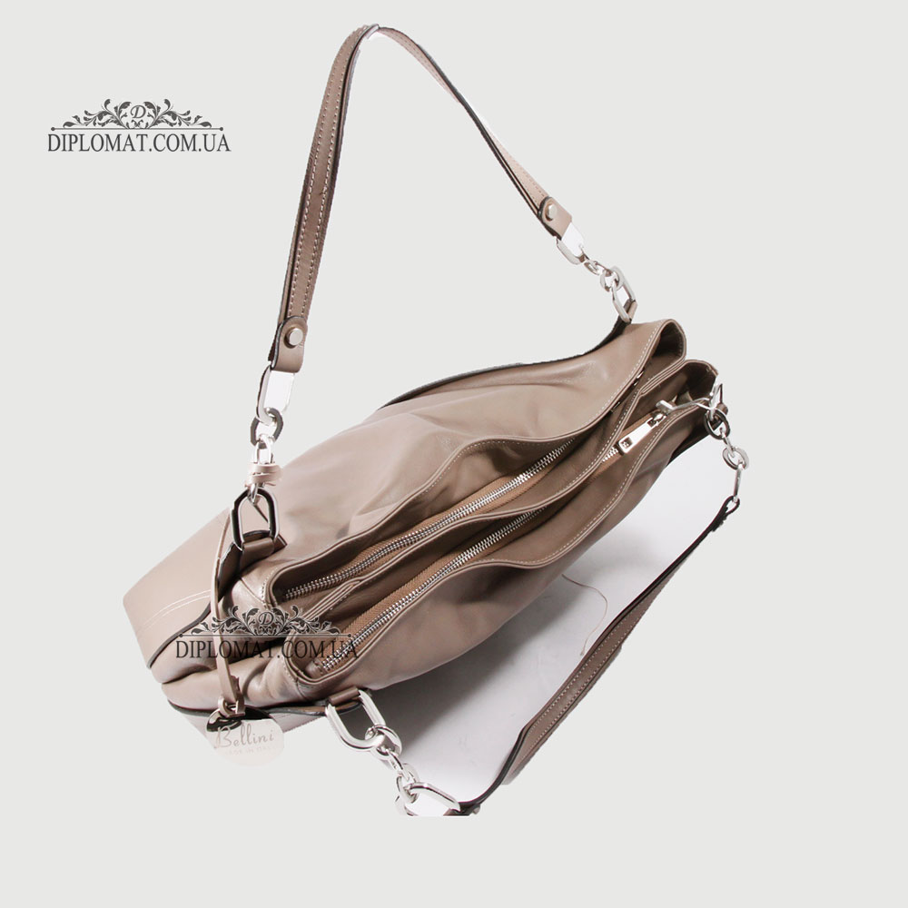 Сумка Женская Кожаная Ручка на плечо Кожаная с цепочкой BELLINI Monteriggioni V0033  BROWN smooth Коричневый