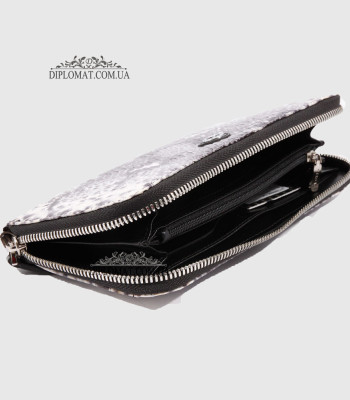 Кошелек-клатч кожаный на молнии TERGAN 5734 BEYAZ ANACONDA / SIYAH RUSTIC