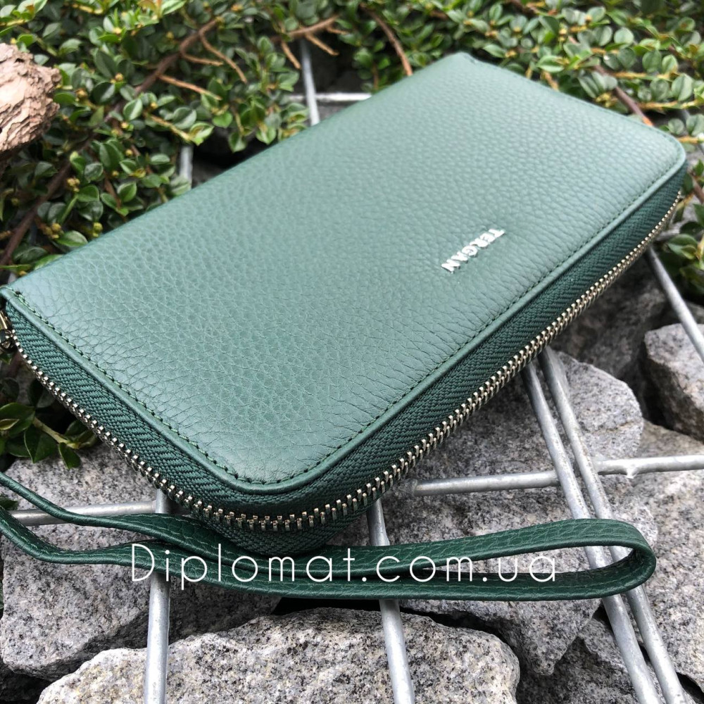 Кошелек Клатч TERGAN 5734 Кожаный На металлической молнии   YESIL FLOATER Зеленый