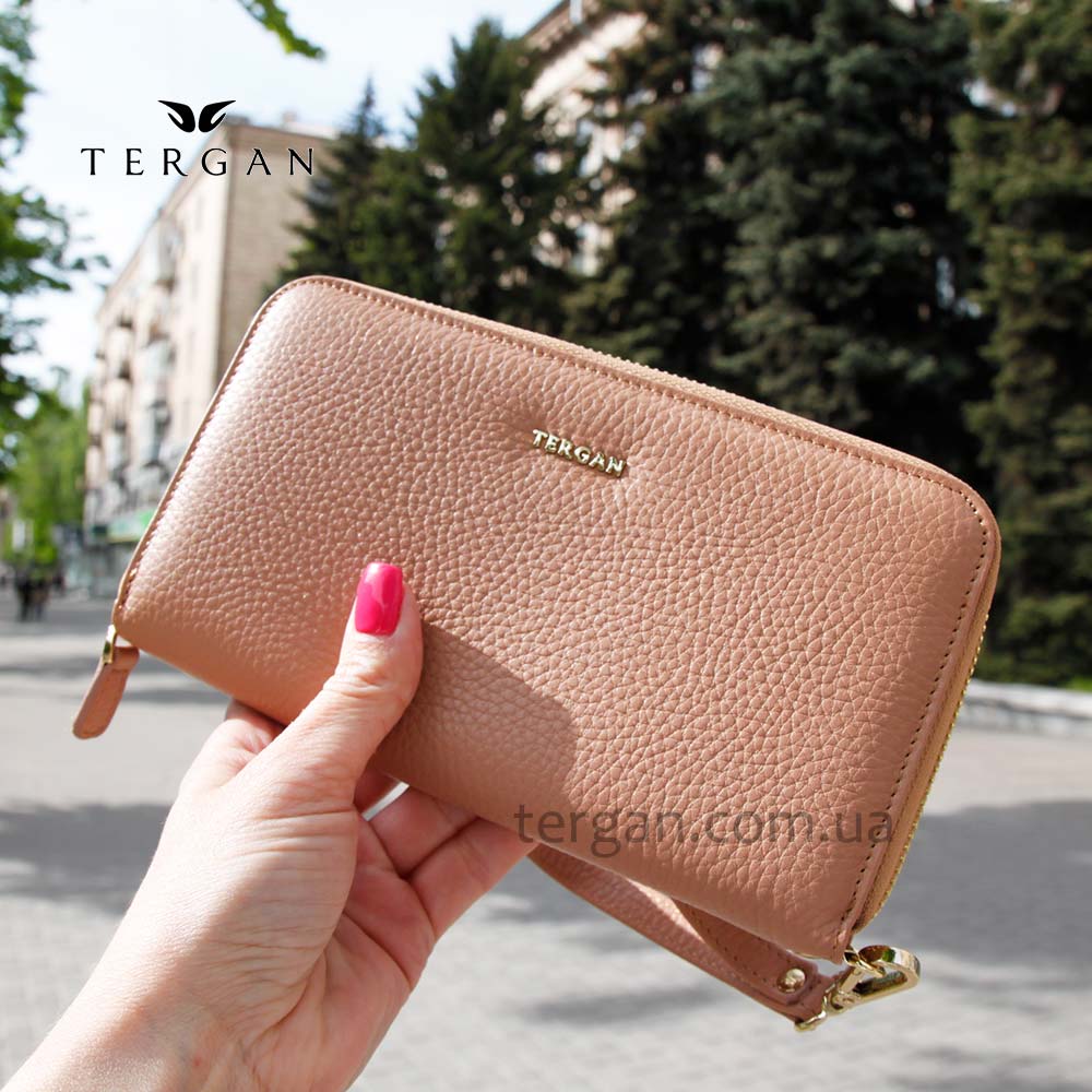 Кошелек Клатч TERGAN 5734 на молнии кожаный  NUDE FLOATER Пудра