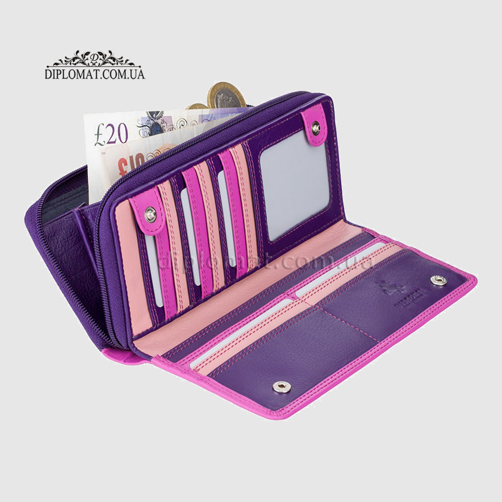 Кошелек женский кожаный VISCONTI RB55 Honolulu c RFID  Berry Multi  Розовый