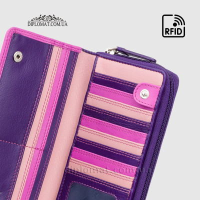 Кошелек женский кожаный VISCONTI RB55 Honolulu c RFID  Berry Multi  Розовый