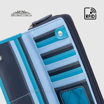 Кошелек женский кожаный VISCONTI RB55 Honolulu c RFID  Blue Multi  Голубой Мультиколор