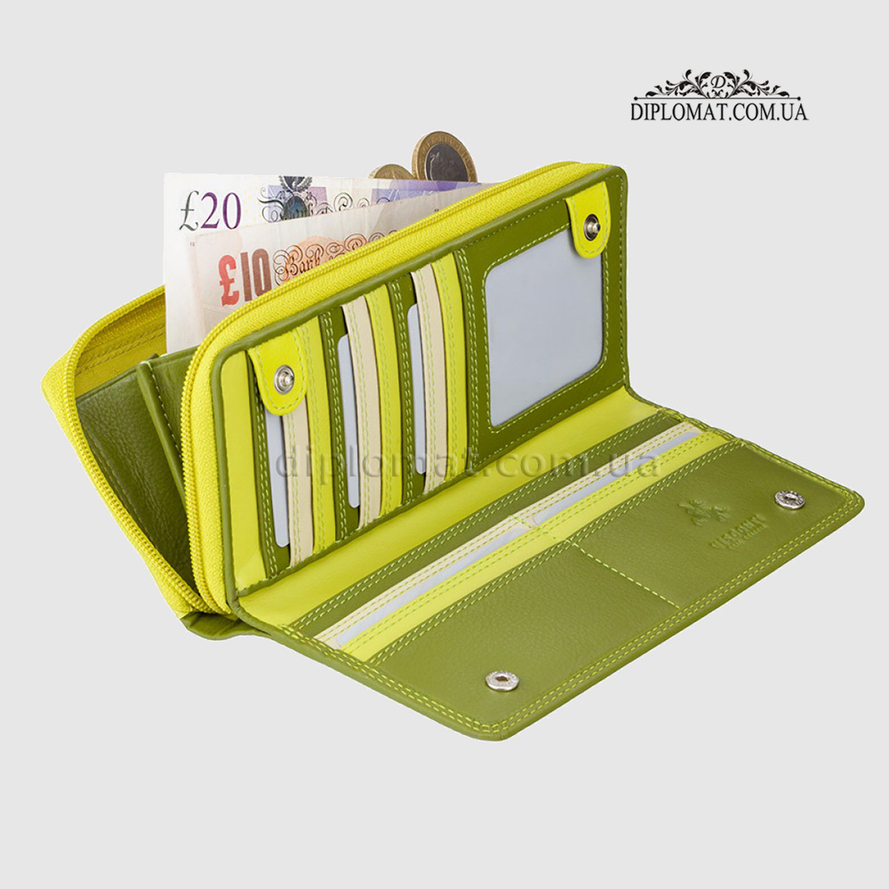 Кошелек женский кожаный VISCONTI RB55 Honolulu c RFID  Lime Multi  Лайм