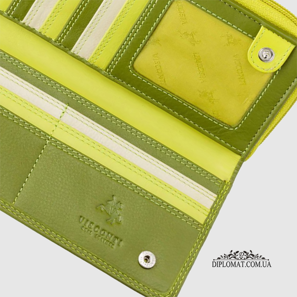 Кошелек женский кожаный VISCONTI RB55 Honolulu c RFID  Lime Multi  Лайм