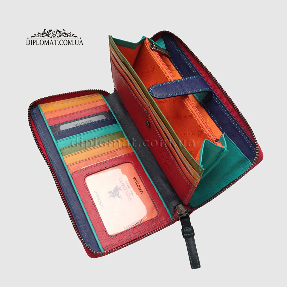 Кошелек женский на молнии VISCONTI SP33 Iris c RFID  Red/Multi Красный Мультиколор