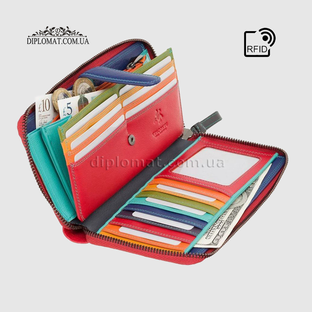 Кошелек женский на молнии VISCONTI SP33 Iris c RFID  Red/Multi Красный Мультиколор
