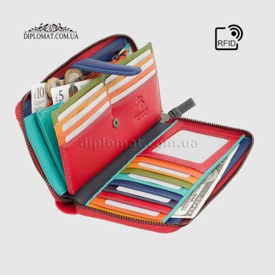 Кошелек женский на молнии VISCONTI SP33 Iris c RFID  Red/Multi Красный Мультиколор