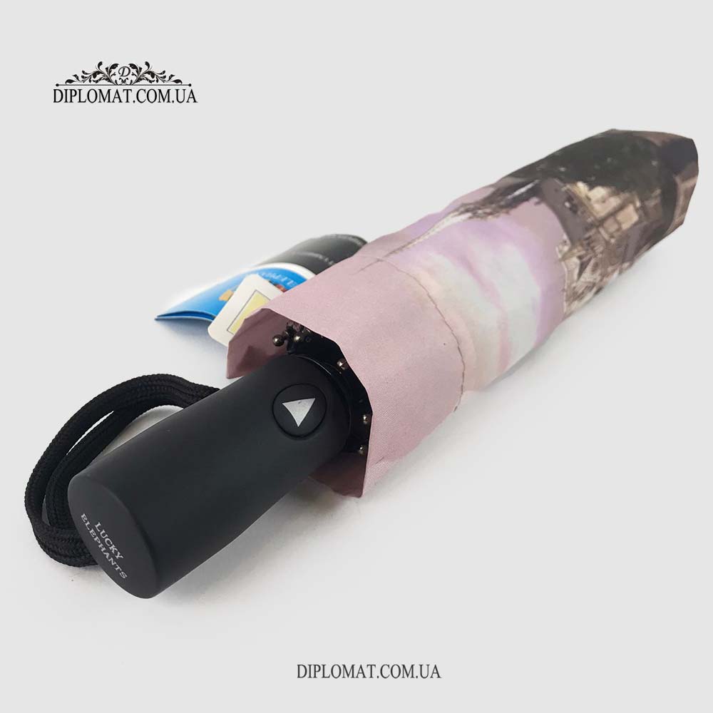 Зонт Lucky Elephants OP-085 Женский Полуавтомат Ручка прямая, прорезиненная Купол Понж 2 Pongee BLACK Черный