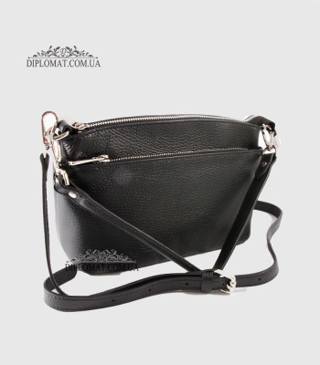 Сумка Женская BELLINI Ambra Кожаная Кросс боди на триотделения на молнии BLACK floater