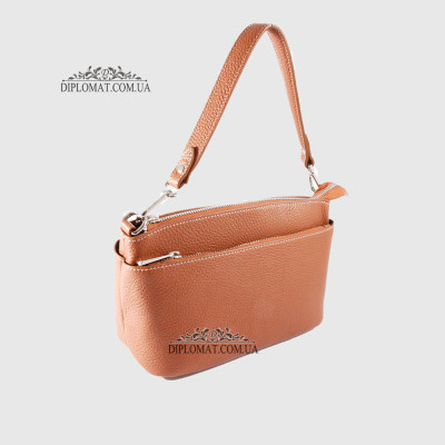 Сумка Женская BELLINI Ambra Кожаная Кросс боди на триотделения на молнии  TAN floater Коричневый