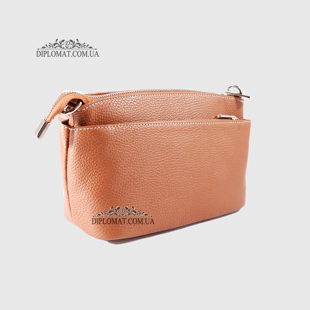 Сумка Женская BELLINI Ambra Кожаная Кросс боди на триотделения на молнии  TAN floater Коричневый